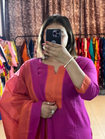 Magenta Pink South Cotton Silk Straight Suit Set - BONYHUBSALWAR KAMEEZ