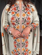 Beige Kashmiri Embroidery Cotton Straight Suit Set - BONYHUBSALWAR KAMEEZ