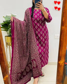 Classic Pink Printed Cotton Straight Suit Set - BONYHUBSALWAR KAMEEZ