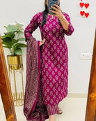 Classic Pink Printed Cotton Straight Suit Set - BONYHUBSALWAR KAMEEZ