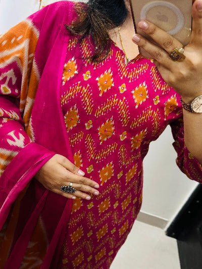 Elegant Magenta Sequin Detailing Cotton Straight Suit Set - BONYHUBSALWAR KAMEEZ