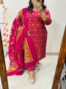 Elegant Magenta Sequin Detailing Cotton Straight Suit Set - BONYHUBSALWAR KAMEEZ