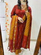 Burnt Orange Mustard Azrak Cotton Sequin Work Straight Suit Set - BONYHUBSALWAR KAMEEZ