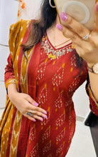 Burnt Orange Mustard Azrak Cotton Sequin Work Straight Suit Set - BONYHUBSALWAR KAMEEZ