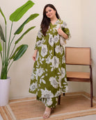Beautiful Moss Green Cotton Printed Kurti Pant Set Of 2 - BONYHUBSALWAR KAMEEZ