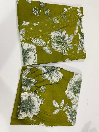 Beautiful Moss Green Cotton Printed Kurti Pant Set Of 2 - BONYHUBSALWAR KAMEEZ