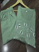Elegant Mint Green Cotton Printed Kurti Pant Set Of 2 - BONYHUBSALWAR KAMEEZ