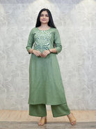 Elegant Mint Green Cotton Printed Kurti Pant Set Of 2 - BONYHUBSALWAR KAMEEZ