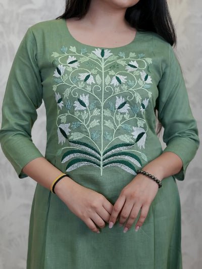 Elegant Mint Green Cotton Printed Kurti Pant Set Of 2 - BONYHUBSALWAR KAMEEZ