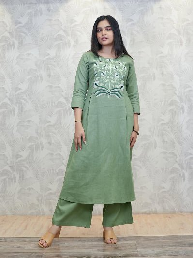 Elegant Mint Green Cotton Printed Kurti Pant Set Of 2 - BONYHUBSALWAR KAMEEZ