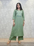 Elegant Mint Green Cotton Printed Kurti Pant Set Of 2 - BONYHUBSALWAR KAMEEZ