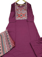 Elegant Dark Purple Mirror work Cotton Straight Suit Set - BONYHUBSALWAR KAMEEZ