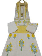 Lemon Yellow & White Handwork Cotton Straight Suit Set - BONYHUBSALWAR KAMEEZ