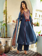 Teal Blue Handwork Cotton Anarkali Suit Set - BONYHUBSALWAR KAMEEZ