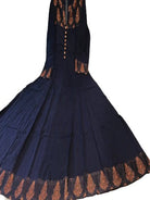 Navy Blue Elegant block print Cotton Anarkali Suit Set - BONYHUBSALWAR KAMEEZ