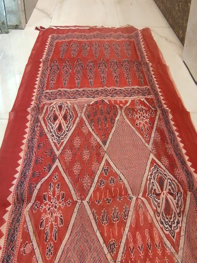 Brick Red block print Cotton Anarkali Suit Set - BONYHUBSALWAR KAMEEZ