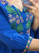 Blue Beautiful Mirror Work Cotton Anarkali Suit Set - BONYHUBSALWAR KAMEEZ