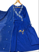 Royal Blue Elegant Embroidery Cotton Anarkali Suit Set - BONYHUBSALWAR KAMEEZ