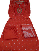Brunt Orange Embroidery Cotton Straight Suit Set - BONYHUBSALWAR KAMEEZ