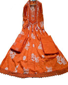 Rusty Orange Floral Print Cotton Anarkali Suit Set - BONYHUBSALWAR KAMEEZ