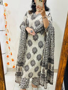 White & Black Classy Cotton Straight Suit Set - BONYHUBSALWAR KAMEEZ