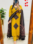 Yellow Jaipuri Handwork Cotton Straight Suit Set - BONYHUBSALWAR KAMEEZ