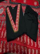 Black Jaipuri Handwork Cotton Straight Suit Set - BONYHUBSALWAR KAMEEZ