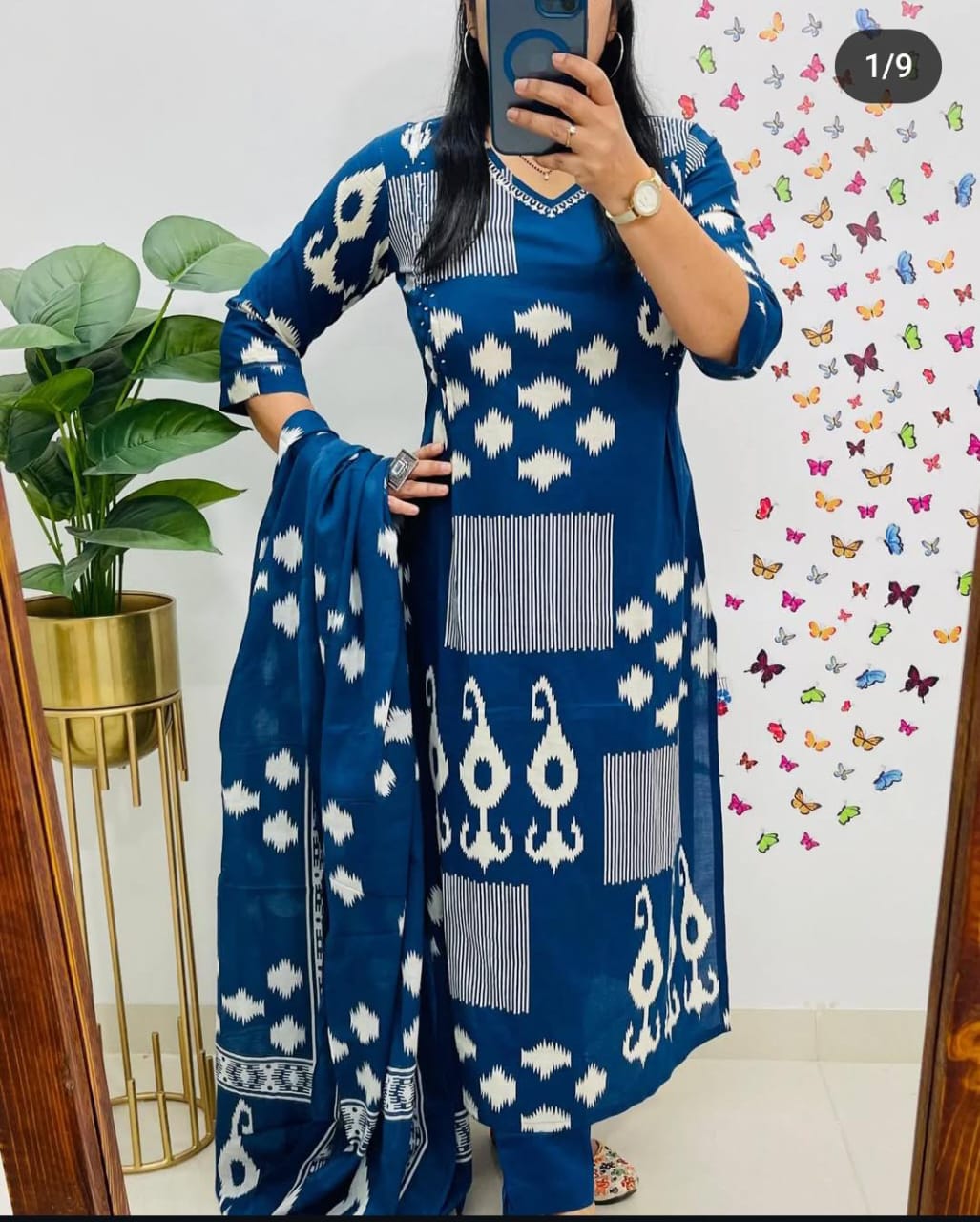 Blue Trendy Printed Cotton Straight Suit Set - BONYHUBSALWAR KAMEEZ