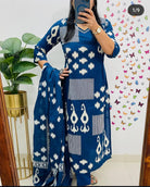 Blue Trendy Printed Cotton Straight Suit Set - BONYHUBSALWAR KAMEEZ