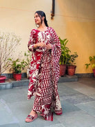 Red Trendy Printed Cotton Straight Suit Set - BONYHUBSALWAR KAMEEZ