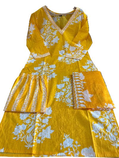 Bright Yellow Trendy Printed Cotton Straight Suit Set - BONYHUBSALWAR KAMEEZ