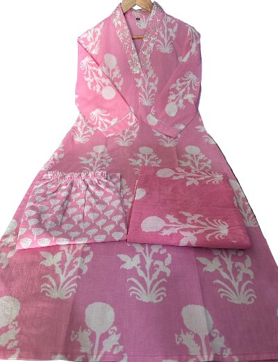 Baby Pink Trendy Printed Cotton Straight Suit Set - BONYHUBSALWAR KAMEEZ