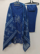 Royal Blue Printed Cotton Straight Suit Set - BONYHUBSALWAR KAMEEZ