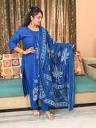 Royal Blue Printed Cotton Straight Suit Set - BONYHUBSALWAR KAMEEZ