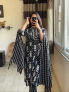Black Trendy Printed Cotton Straight Suit Set - BONYHUBSALWAR KAMEEZ