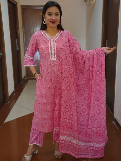 Light Pink Classy Printed Cotton Straight Suit Set - BONYHUBSALWAR KAMEEZ