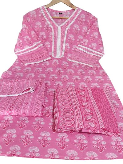 Light Pink Classy Printed Cotton Straight Suit Set - BONYHUBSALWAR KAMEEZ