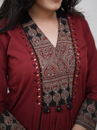 Maroon Elegant Mirror Work Cotton Anarkali Suit - BONYHUBSALWAR KAMEEZ
