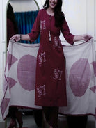 Maroon Elegant Zari Embroidery Cotton Straight Suit Set - BONYHUBSALWAR KAMEEZ
