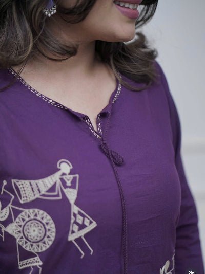 Purple Trendy Zari Embroidery Cotton Straight Suit Set - BONYHUBSALWAR KAMEEZ
