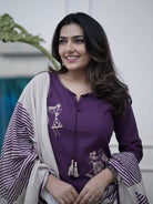 Purple Trendy Zari Embroidery Cotton Straight Suit Set - BONYHUBSALWAR KAMEEZ