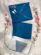 Teal Blue Classy Zari Embroidery Cotton Straight Suit Set - BONYHUBSALWAR KAMEEZ