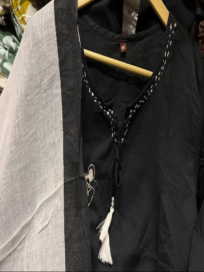 Black Elegant Zari Embroidery Cotton Straight Suit Set - BONYHUBSALWAR KAMEEZ