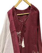 Maroon Elegant Zari Embroidery Cotton Straight Suit Set - BONYHUBSALWAR KAMEEZ