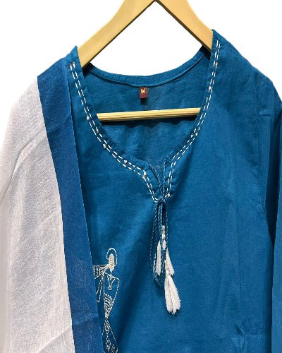 Teal Blue Classy Zari Embroidery Cotton Straight Suit Set - BONYHUBSALWAR KAMEEZ