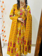 Yellow Jaipuri Azrak Print Yellow Cotton Anarkali Suit Set - BONYHUBSALWAR KAMEEZ