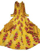 Yellow Jaipuri Azrak Print Yellow Cotton Anarkali Suit Set - BONYHUBSALWAR KAMEEZ