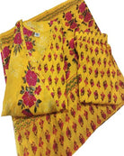 Yellow Jaipuri Azrak Print Yellow Cotton Anarkali Suit Set - BONYHUBSALWAR KAMEEZ