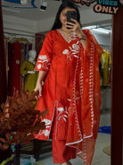 Bright Orange Elegant Embroidery Cotton Straight Suit Set - BONYHUBSALWAR KAMEEZ