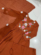 Terracotta Orange Embroidery Cotton Anarkali Suit Set - BONYHUBSALWAR KAMEEZ
